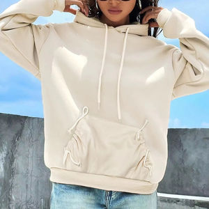 Sudadera con capucha y bolsillo con cordón para mujer Sudadera con capucha con hombros caídos de manga larga para Otoño e Invierno para mujer - Product Image 1