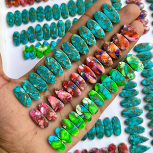 Precio al por mayor mezcla de colores ostra espinosa cobre turquesa par cabujón piedra preciosa natural para la fabricación de joyas piedra par pulida, - Product Image 1