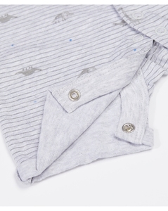 Mameluco de bebé de algodón 100% gris Unisex de la mejor calidad, mono de media manga con patrón de rayas de dinosaurio, tejido de punto duradero cómodo - Product Image 3