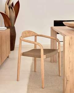 Fauteuil scandinave en cordon tissé Chaise de salle à manger en bois massif faite à la main avec siège en cordon de papier - Product Image 3