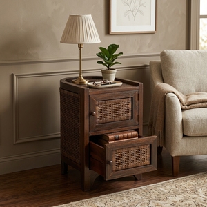 New Modern Minimalist Baron Wooden Storage <b>Cabinet</b> Natural Rattan Webbing 2 Doors <b>Corner</b> Side Table Storage Unit Living Room Bed - Product Image 5