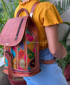 Sac à dos brodé en cuir véritable, sac à dos ethnique en cuir, sacs brodés multicolores, offre spéciale - Product Image 5