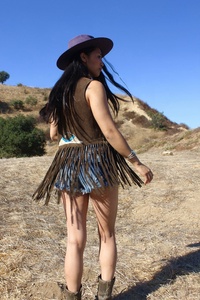 Chaleco Vintage Marrón con Bordado a Mano Srj Cosmic Eye para Mujer, Vestido Casual Sexy de Algodón con Flecos Largos y Lazos Delanteros, Talla XL, ODM, Corte en A - Product Image 2