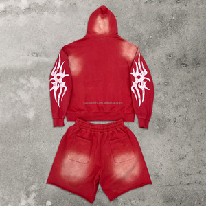 Custom Streetwear Sweatshirt <b>Suits</b> Jogging Homme Coton Two Piece Short Set Tracksuit for <b>Men</b> Rhinestone Hoodies and Shorts Set - Product Image 1