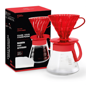 Filtre à café en verre rouge taille 02 avec plateau gradué, design minimaliste pour cafetières à filtre - Product Image 2