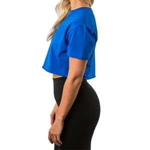 T-shirts courts en coton pour femmes en gros, hauts courts pour l'entraînement, hauts courts unis respirants pour femmes, streetwear - Product Image 5