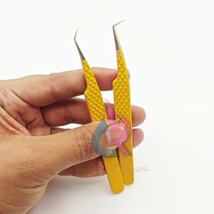 Mango de agarre de diamante con punta dorada de Color amarillo, pinzas de 90 grados para Mega pestañas, pinzas de acero inoxidable de 45 grados para aislamiento - Product Image 2