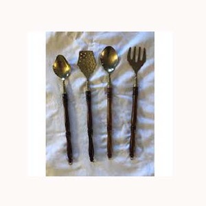Ensemble de couverts vintage en acier inoxydable plaqué or avec manche long en résine marron, durable, pour la rentrée scolaire - Product Image 1