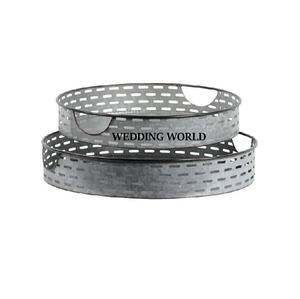 Ensemble de deux plateaux de service en métal forme ronde fait à la main vente chaude concepteur de vaisselle de luxe plateau de service en métal en gros - Product Image 5