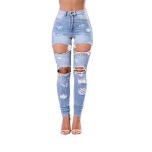 Jeans Ajustados Desgastados para Mujer, Leggings de Mezclilla Ajustados de Tiro Medio, Pantalones Casuales Suaves con Rasgaduras, OEM - Product Image 3