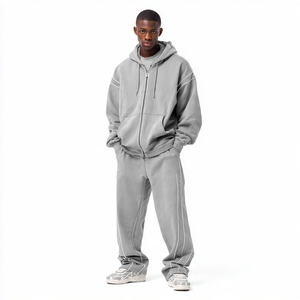 Conjunto Deportivo de Dos Piezas para Hombre, Sudadera con Capucha y Doble Cremallera, Pantalones Rectos con Bolsillos Tipo Cargo, Felpa Gruesa para Invierno |   Trajes Deportivos - Product Image 5