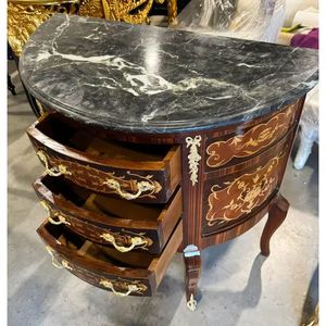 Sang trọng phong cách Pháp gỗ gụ cạnh giường ngủ commode với đá cẩm thạch hàng đầu & phức tạp marquetry | thủ công mạ vàng đồng ormolu đầu giường F - Product Image 6