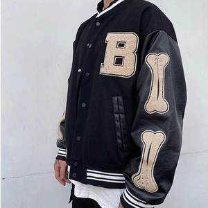 OEM personalizado negro y marrón cuero Varsity chaqueta mangas Chenille bordado Logo tela Varsity 2025 - Product Image 4