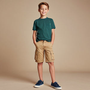 Pantalones Cortos de Sarga para Niños, Diseño Clásico de Color Sólido, Tela de Sarga de Algodón Cómoda, Cintura Elástica, Duraderos para el Verano, Ropa Casual Escolar - Product Image 1