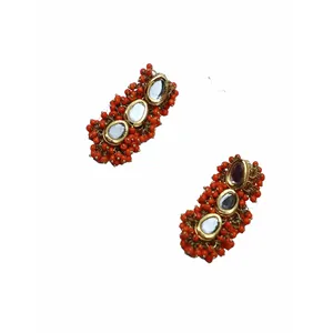 Ensemble de colliers en perles orange Kundan pour les mariages - Product Image 4