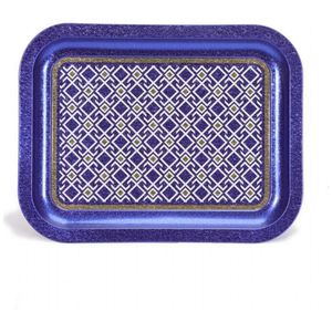Fondo azul Líneas geométricas Diseño de patrón sin costuras 233x307mm Bandeja rectangular de metal Bandeja decorativa de madera de cuero para servir - Product Image 2