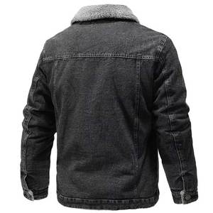 Best Quality Design Canvas Stand Collar <b>Fur</b> <b>Lined</b> Reversible Waterproof Custom Casual Winter Men Jeans <b>Jacket</b> - Product Image 3