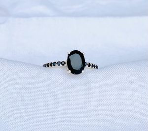 Bague de fiançailles en onyx noir taille ovale, bague unique en or blanc, argent sterling 925, bague de promesse de mariage, bague d'anniversaire pour femmes - Product Image 2