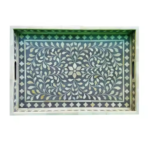 Bandeja con incrustaciones de hueso de diseño estándar Bandeja para servir con incrustaciones de hueso de lujo y alta calidad para suministros de restaurante y hotel de artesanía de media luna - Product Image 2