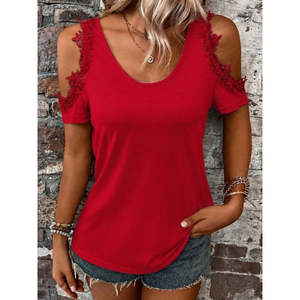 Blusa de viscosa con cuello redondo y hombros descubiertos para mujer, 37755 - Rojo - Product Image 2