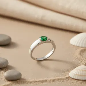 Bague en argent pour femme avec émeraude, plaqué or rose 18 carats, bijoux en pierres précieuses sertis avec sertissage à griffes, certifié IGI, forme - Product Image 1