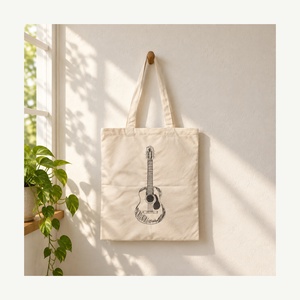 Bolsa de Tela de Lona de Algodón Bordada con Dibujo de Guitarra Personalizada al por Mayor, Bolsa de Compras Reutilizable Ligera y Natural con Logotipo Personalizado de Música - Product Image 5