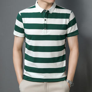 Chemise décontractée à revers pour homme en coton, motif rayé tendance, avec poche anti-plis, broderie et impression personnalisées du logo OEM - Product Image 1