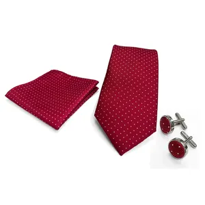 Melhor Oferta em Qualidade Óptima 100% Micro Woven Poliéster Made Gift Box Set de Tie Handkerchief Cufflinks para Homens
