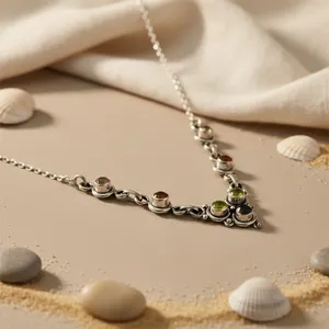 Collier unique en argent sterling 925 pour femme, style bohème, avec fermoir sécurisé multi-pierres, perles fines, bijou cadeau pour usage quotidien - Product Image 2