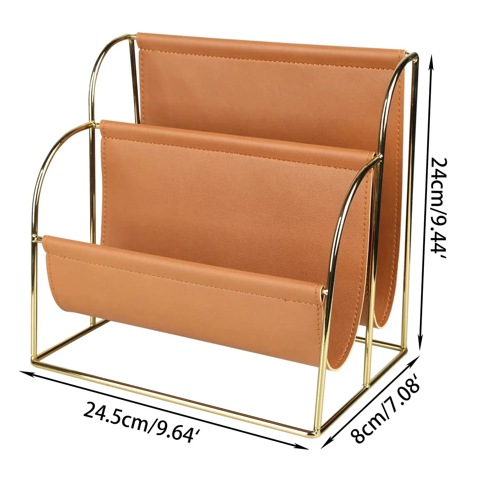 Metal and Leather Magazine rack with 3 Slots for tableware and floor books & Magazines holder genuine leather rack At Low Price