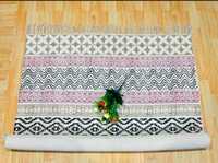 Traditionelle Rajasthani-Durries-Kelim-Teppiche aus Bambusfaser, handgeknüpft, mehrfarbig, indische quadratische gestreifte Teppiche für Zuhause, Flur, Auto, Nylon
