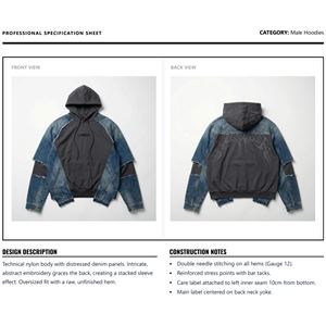 Sweat-shirt à capuche en molleton respirant et écologique pour homme, patchwork en coton, ourlet brut, broderie usée, coupe ample, pull-over - Product Image 6