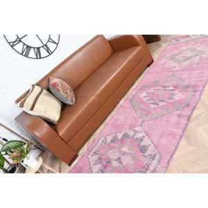 Alfombra Turca de Pasillo 2.9x12.1 pies (87x368 cm), Alfombra Vintage con Borde Rosa - Product Image 3