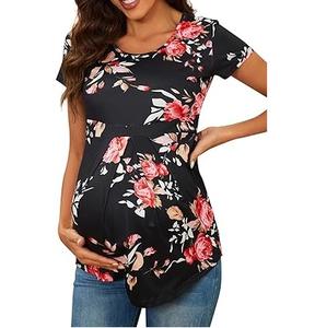 <b>Women</b> Pregnancy Maternity Breast Feeding Summer Allover Pattern Printed 100% Cotton Tee <b>Shirts</b> Breathable Wholesale Custom Made - Product Image 1