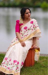 Beau lin avec impression numérique et travail Zari Saree femme fabricant de mode de Surat au taux le plus bas - Product Image 3