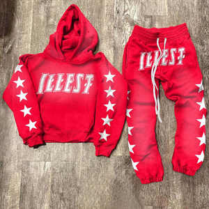 Conjunto Deportivo Vintage de Verano con Estampado Urbano, Sudadera de Algodón con Corte Regular y Pantalones Jogger Desgastados, Lavado Ácido Personalizado - Product Image 4