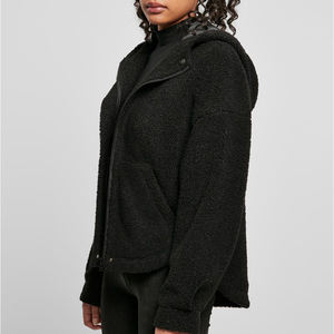 Sudadera con Capucha de Forro Polar Negro para Mujer, Chaqueta con Cierre, Ropa Exterior de Sherpa, Manga Larga, Suave, Cálida, Informal, Ajuste Relajado, Cómoda, para Otoño, Invierno, Uso Diario - Product Image 5