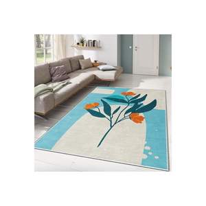 Conjunto de alfombra de área impresa digital con figura de rosa azul-naranja Diseño de alfombra elegante para decoración del hogar - Product Image 1