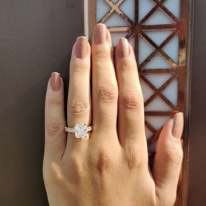 Trendy Round Cut Band With Radiant Cut Center Lab Grown Diamond Solitaire Rings for Women Made in 10kt Solid Gold - Product Image 4