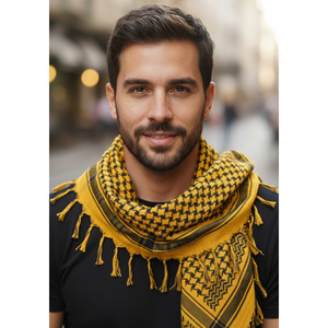 Écharpe châle Keffiyeh en coton noir moutarde, tissée douce, accessoire 90 x 90 cm - Product Image 1