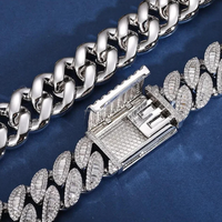 Collier Baguette VVS Moissanite unisexe 16mm avec chaîne à maillons cubain Miami plaqué or mode accrocheuse pour les fêtes de fiançailles