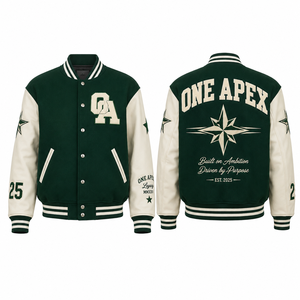 Custom <b>Men's</b> Beige Brown Varsity <b>Jacket</b> Wool Body PU Leather Sleeves Chenille Embroidery Letterman <b>Baseball</b> <b>Jacket</b> OEM - Product Image 4