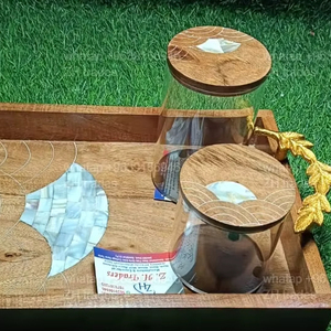 Ensemble de pots à bonbons en acrylique faits à la main avec plateau en bois incrusté de nacre, coffret cadeau d'affaires de luxe, classique, petite taille 150 ml - Product Image 1