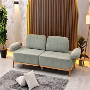 Canapé 3 places en tissu moderne avec pieds en bois, dossier rembourré, dossier réglable, convertible, meubles de salon - Product Image 1