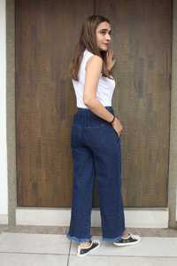 กางเกงยีนส์ผ้าเดนิมแต่งได้สำหรับผู้หญิง, กางเกงยีนส์ทรงตรงขากระบอกทรงหลวมมีกระดุมสี่เม็ดสำหรับงานปาร์ตี้เซ็กซี่ย้อมสีธรรมดาเอวโลโก้ - Product Image 5