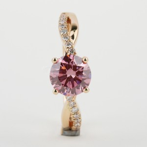 Tige torsadée personnalité 14K véritable or jaune rose vif couleur ronde coupe laboratoire cultivé diamant géométrique bague bijoux - Product Image 2