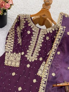 SIE <b>Present</b> Extreme High Quality Real Mirror Work Pure Natural Silk With Embroidery Sequence Work Anarkali Kurti 2025 Collection - Product Image 4