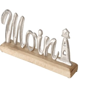 <b>Lettering</b> Moin with Lighthouse N714 Stand Brown 28 X 12 cm Wood with Lighthouse Silver Colours Metal Maritime Decoration Purpose - Product Image 1