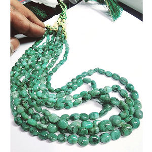 6 brins de perles ovales lisses en émeraude naturelle 555 ct lot Iroc Sales 16 pouces de longueur collier de perles de pierres précieuses émeraude verte - Product Image 2