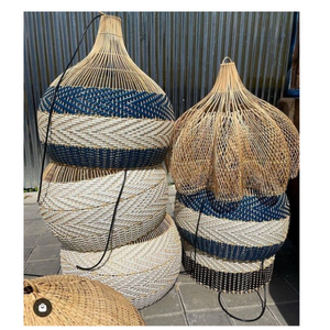 Vente en gros d'abat-jour d'intérieur en rotin antique Décoration intérieure Lustres en bambou Lampes suspendues Plafonnier en jute Bande décorative - Product Image 1